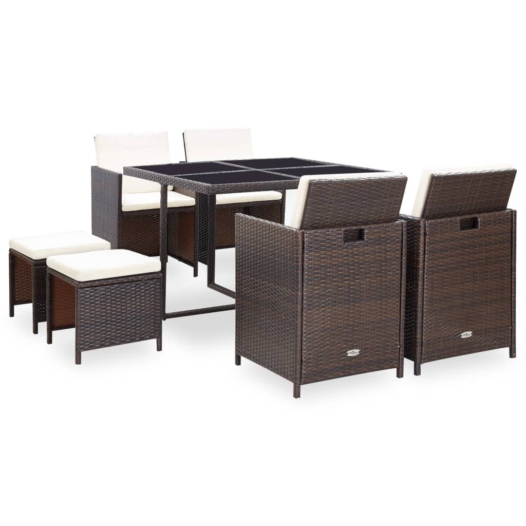 Ensemble à manger d'extérieur avec coussins 9pcs Résine tressée - XIOS