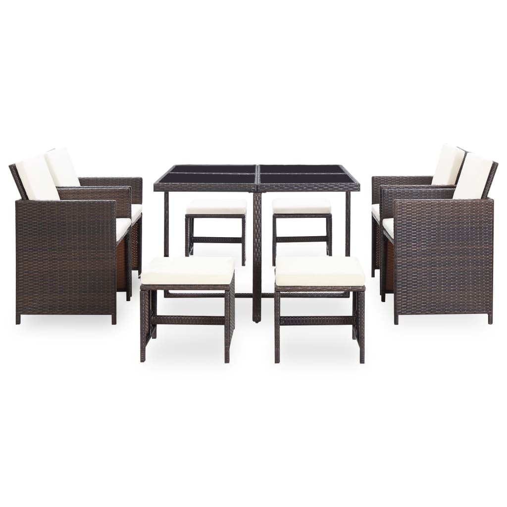 Ensemble à manger d'extérieur avec coussins 9pcs Résine tressée - XIOS
