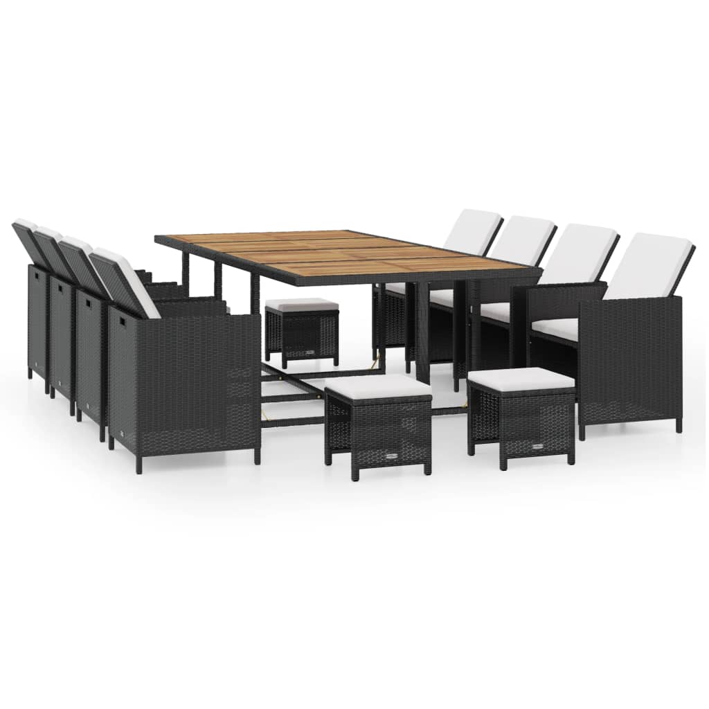 Ensemble à manger d'extérieur 13pcs Rotin et bois d'acacia Noir - XIOS