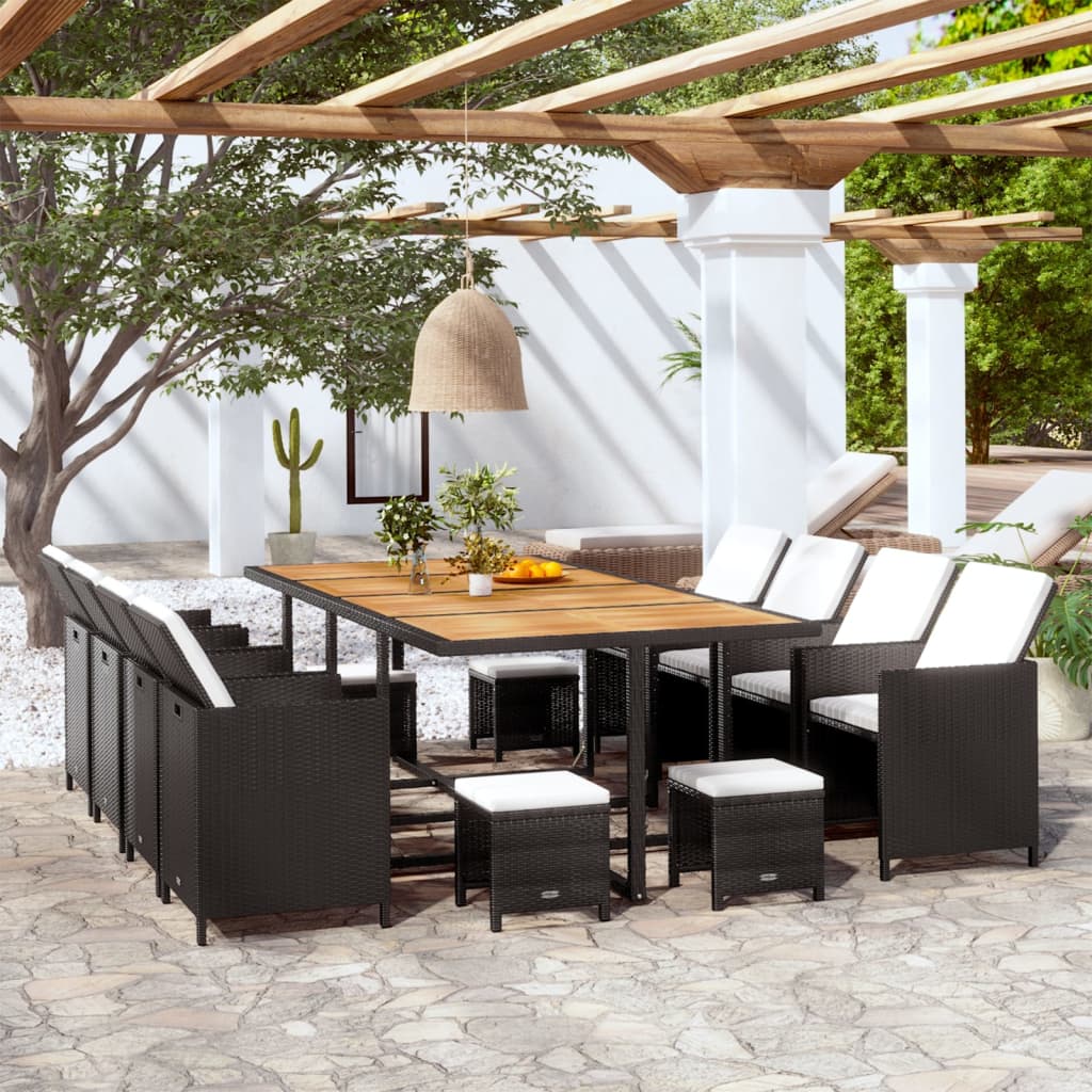 Ensemble à manger d'extérieur 13pcs Rotin et bois d'acacia Noir - XIOS