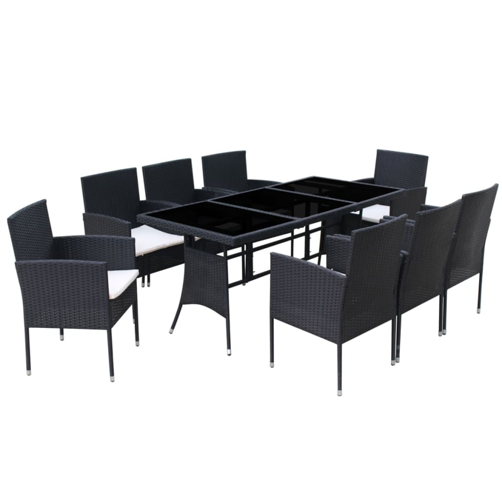 Ensemble à manger d'extérieur 9pcs coussins résine tressée noir