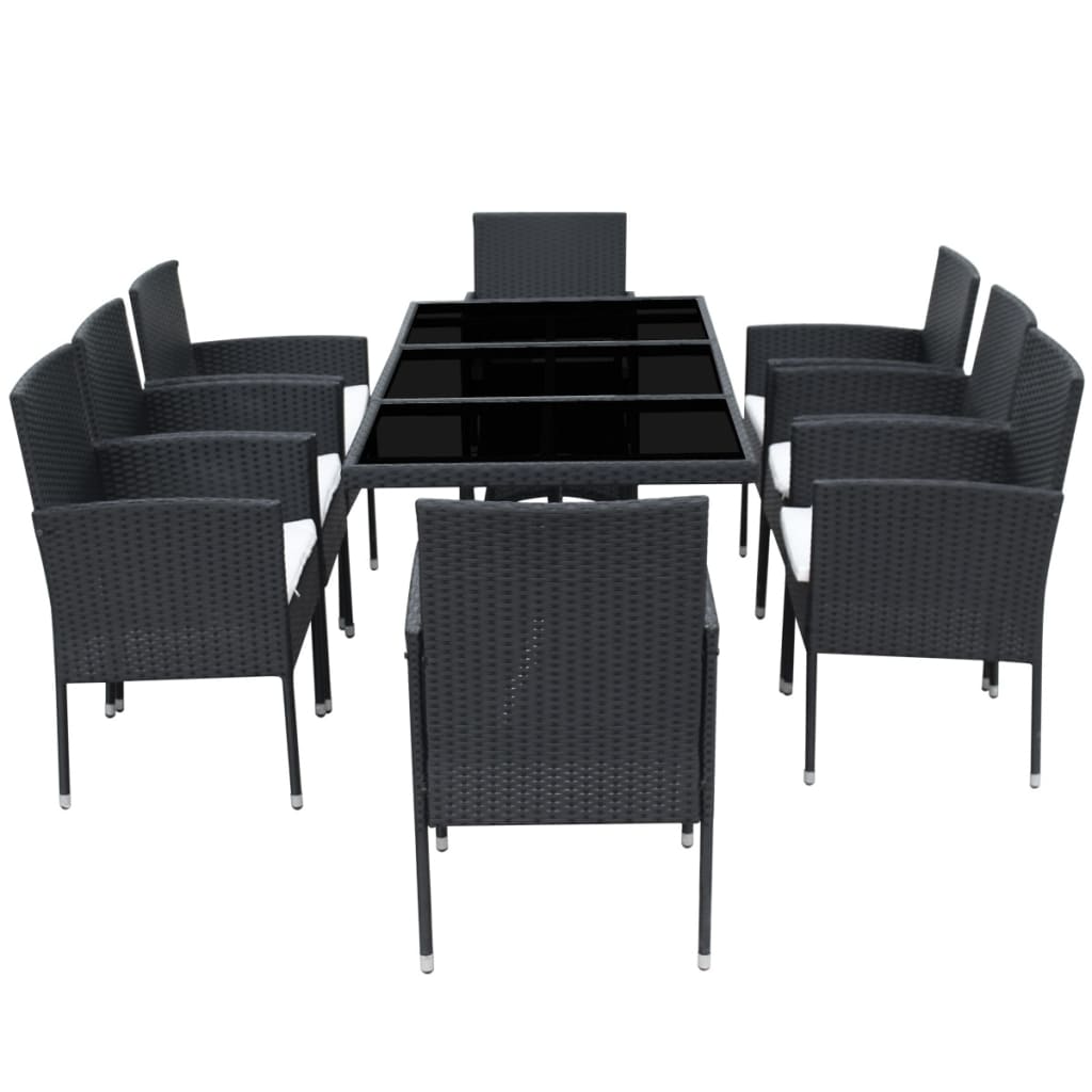 Ensemble à manger d'extérieur 9pcs coussins résine tressée noir