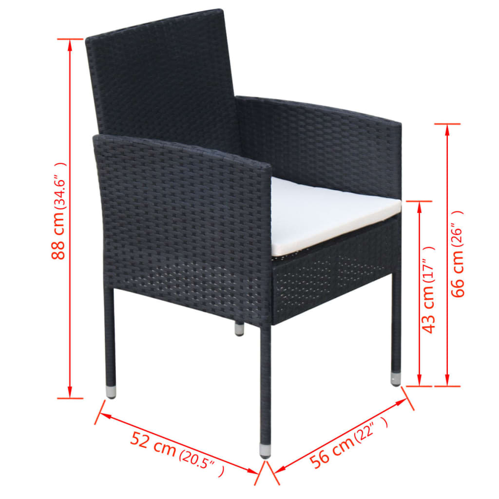 Ensemble à manger d'extérieur 9pcs coussins résine tressée noir