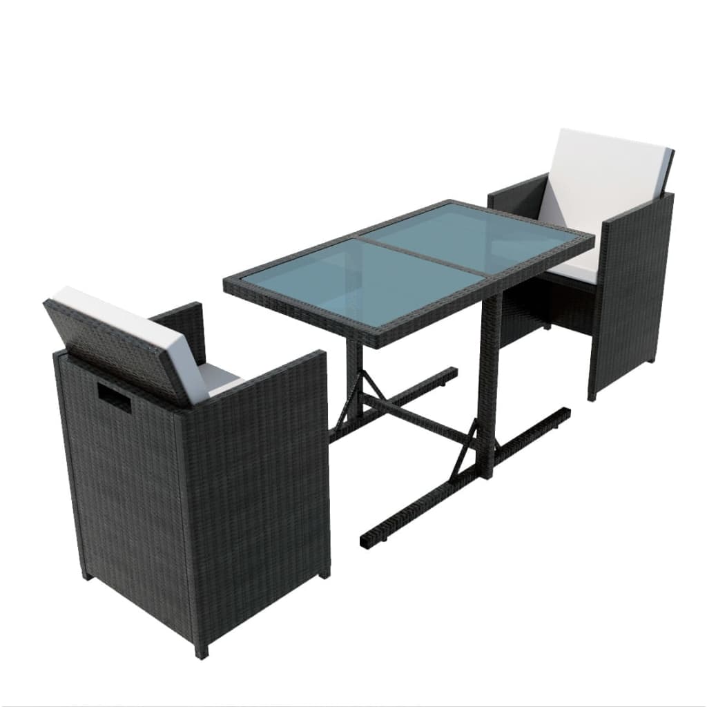 Ensemble de bistro 3 pcs avec coussins résine tressée noir - XIOS