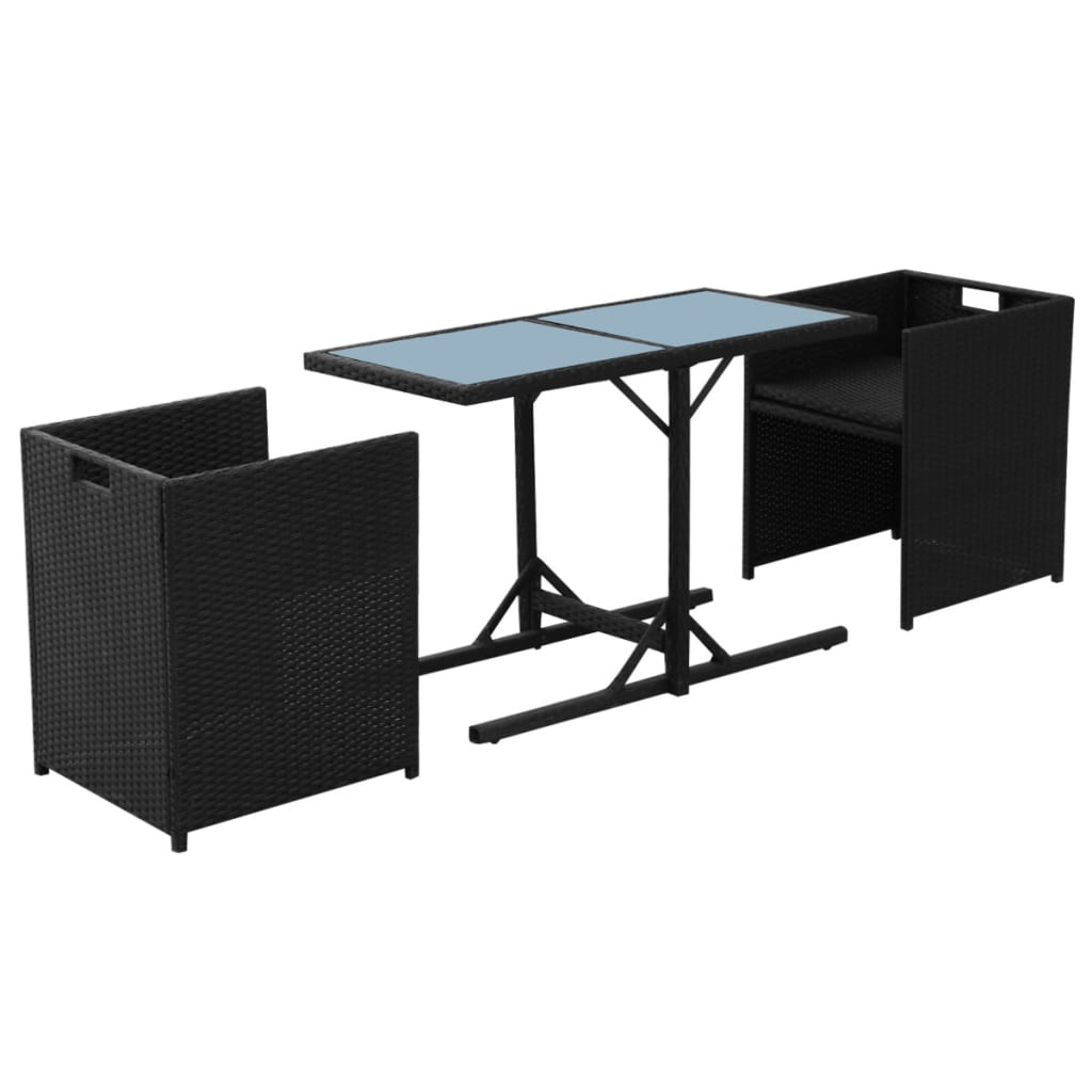 Ensemble de bistro 3 pcs avec coussins résine tressée noir - XIOS