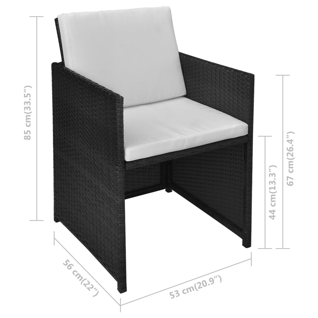 Ensemble de bistro 3 pcs avec coussins résine tressée noir - XIOS
