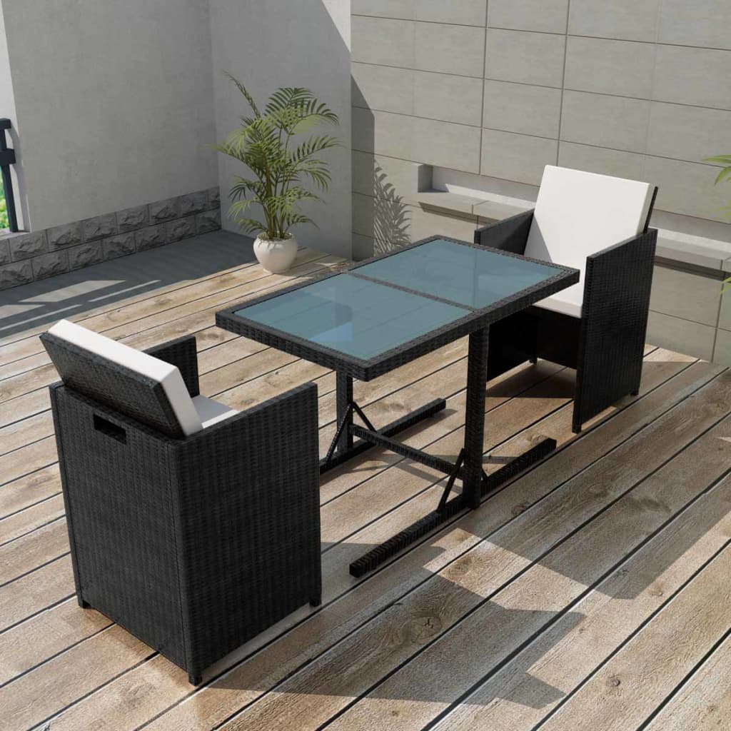 Ensemble de bistro 3 pcs avec coussins résine tressée noir - XIOS