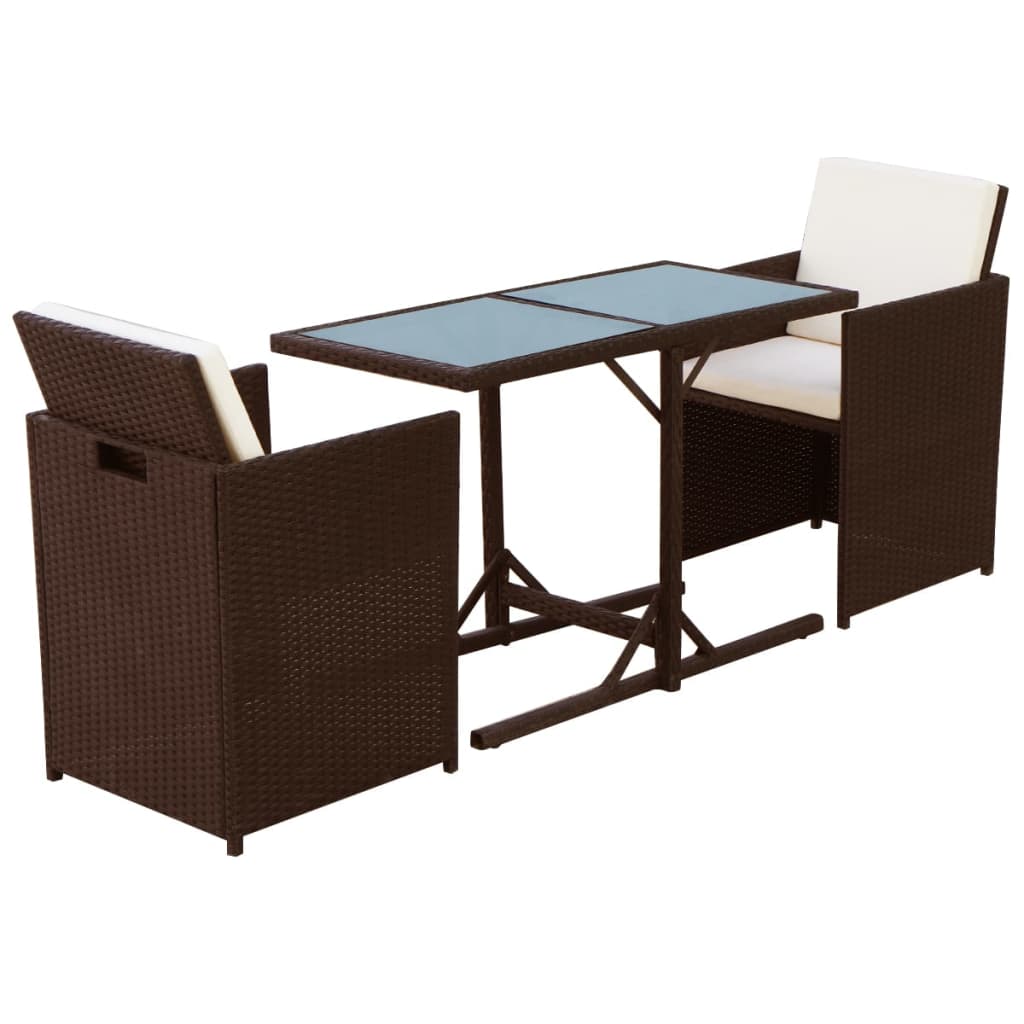 Ensemble de bistro 3 pcs et coussins résine tressée marron - XIOS