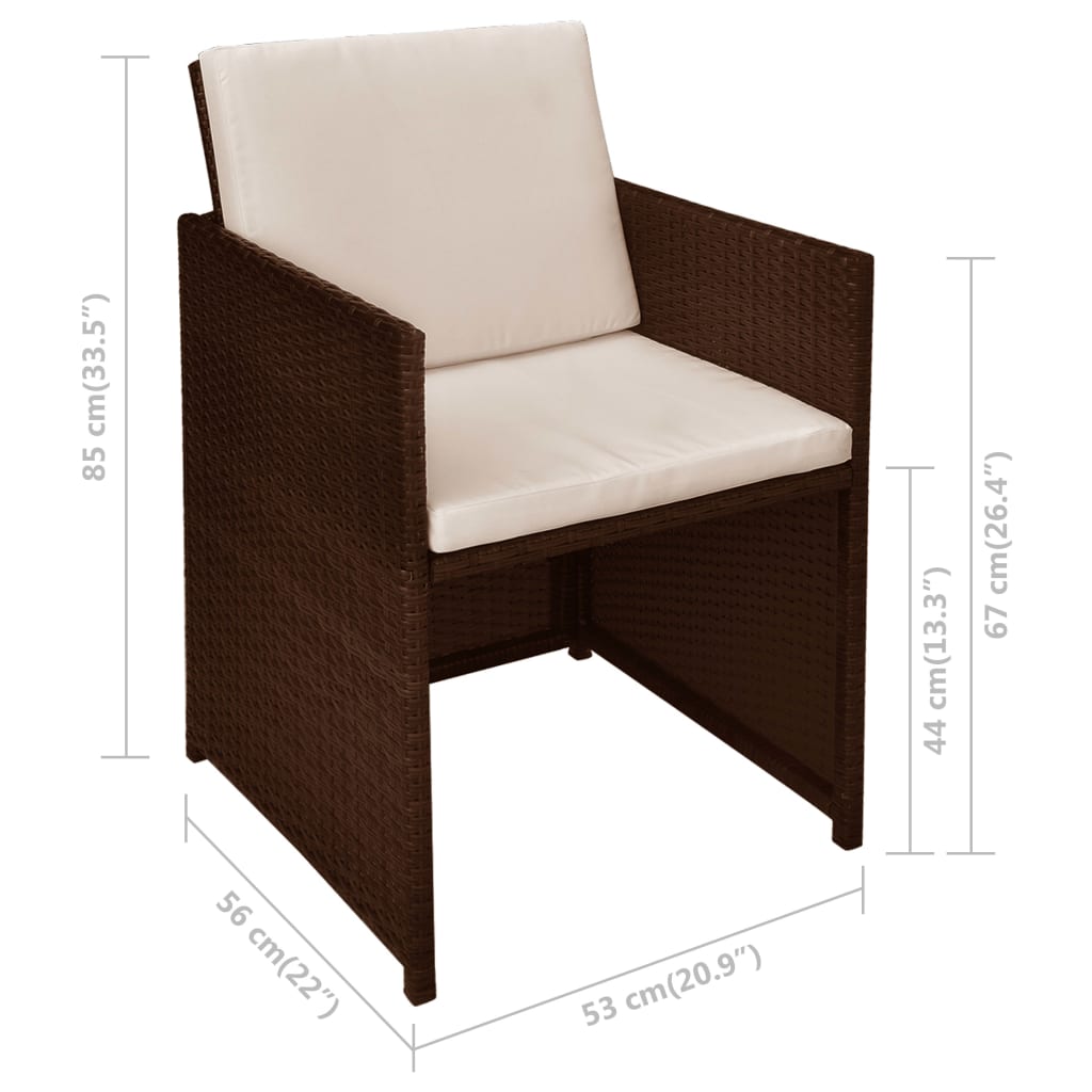 Ensemble de bistro 3 pcs et coussins résine tressée marron - XIOS