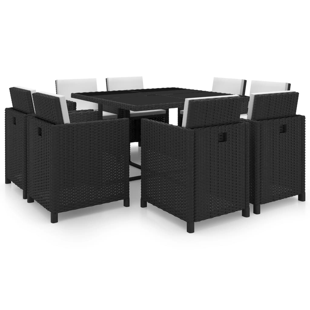 Ensemble à manger d'extérieur 9pcs coussins Résine tressée Noir - XIOS