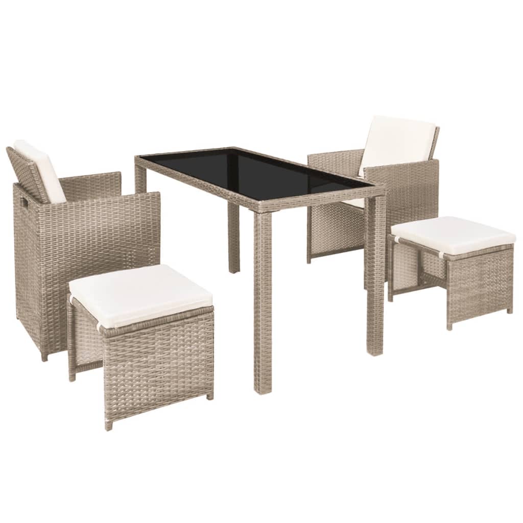 Ensemble à manger d'extérieur avec coussins 5 pcs Rotin Beige - XIOS
