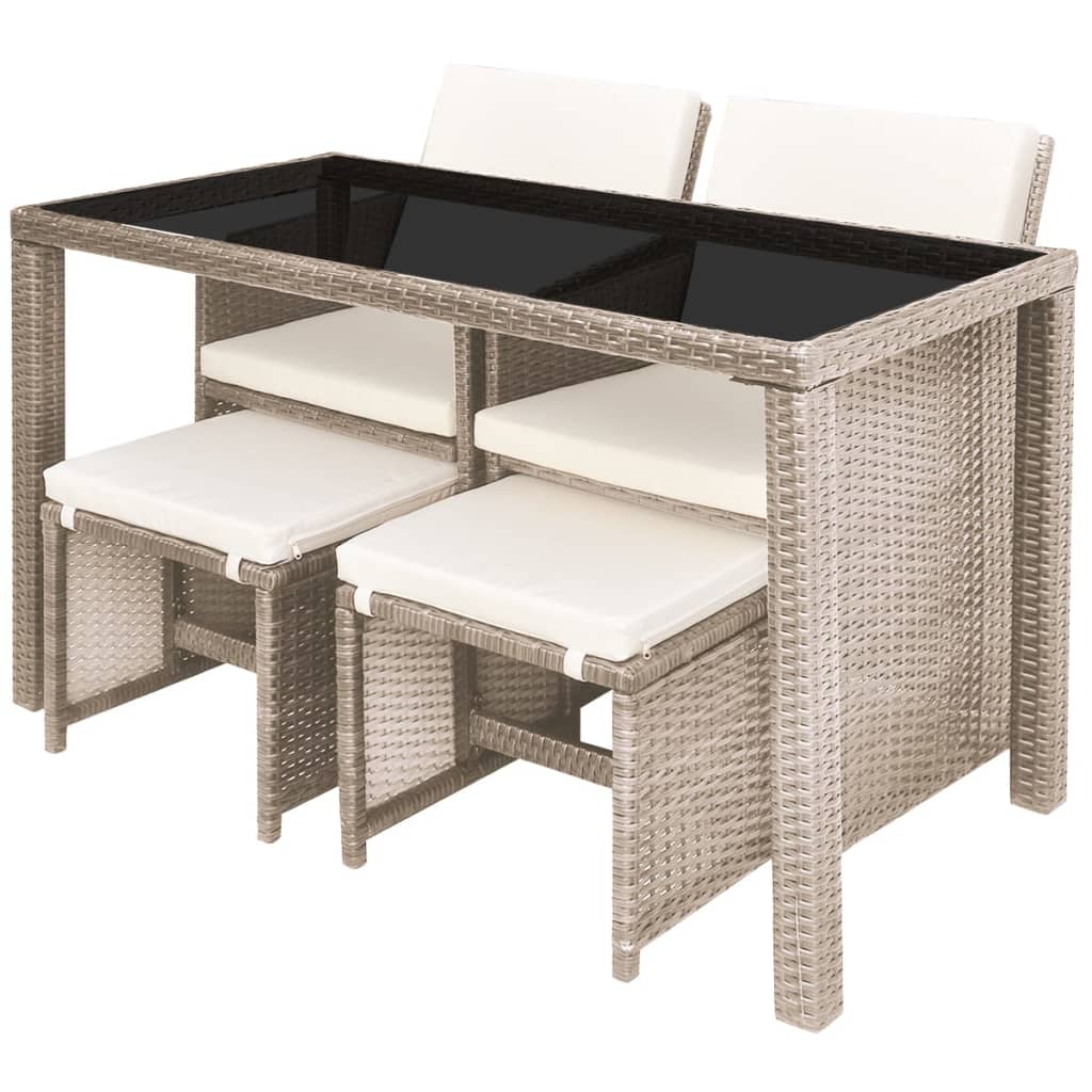 Ensemble à manger d'extérieur avec coussins 5 pcs Rotin Beige - XIOS