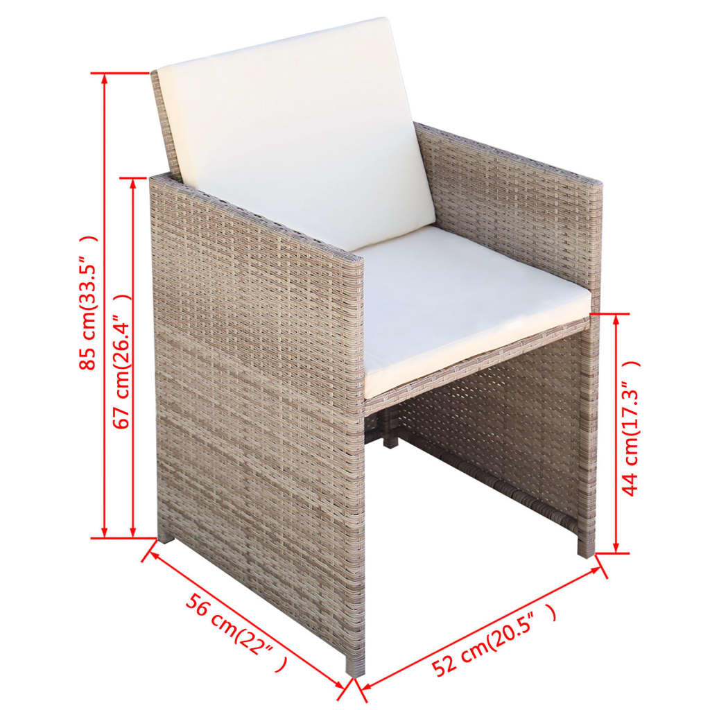 Ensemble à manger d'extérieur avec coussins 5 pcs Rotin Beige - XIOS