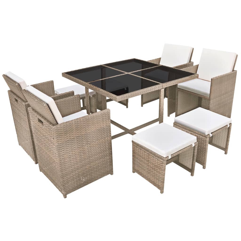 Ensemble à manger d'extérieur et coussins 9 pcs résine tressée - XIOS