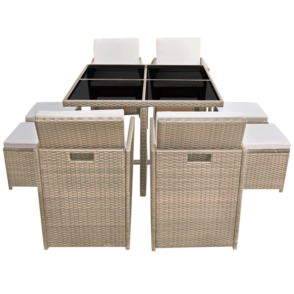 Ensemble à manger d'extérieur et coussins 9 pcs résine tressée - XIOS