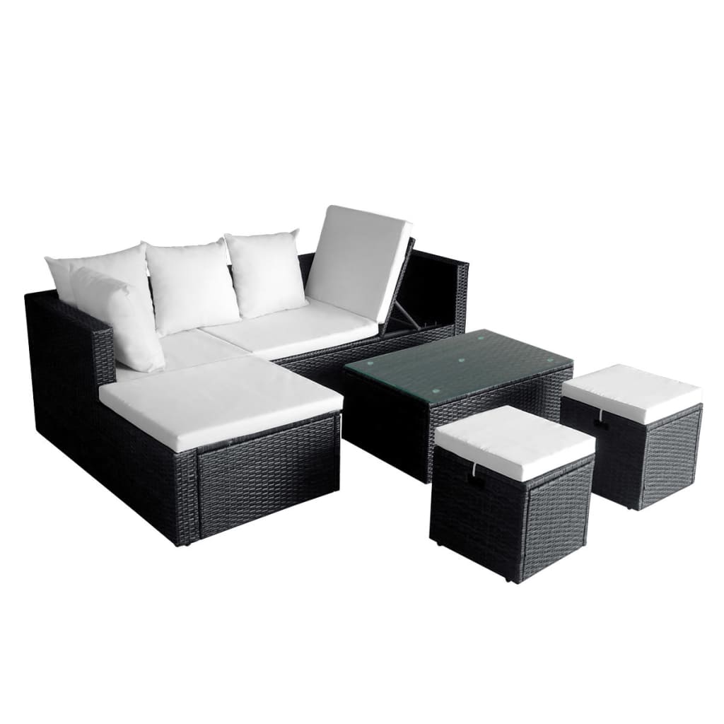 Salon de jardin 4 pcs avec coussins Résine tressée Noir Salons de jardin vidaXL