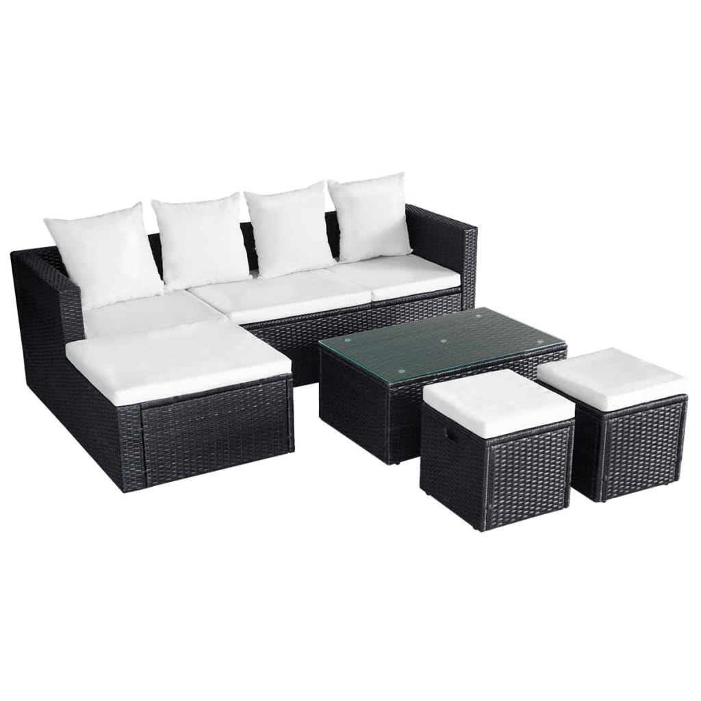 Salon de jardin 4 pcs avec coussins Résine tressée Noir Salons de jardin vidaXL