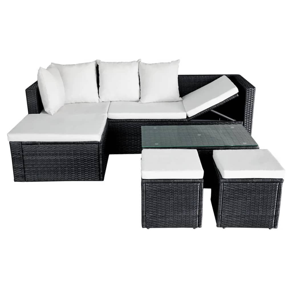 Salon de jardin 4 pcs avec coussins Résine tressée Noir Salons de jardin vidaXL