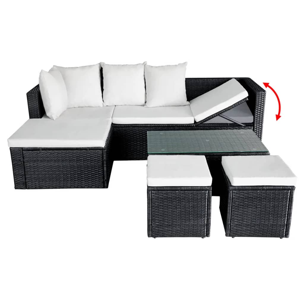 Salon de jardin 4 pcs avec coussins Résine tressée Noir Salons de jardin vidaXL