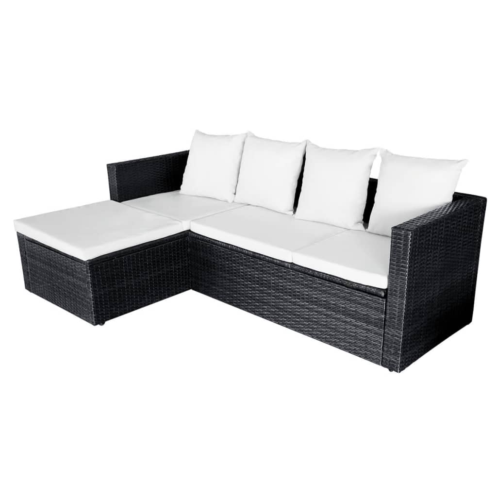 Salon de jardin 4 pcs avec coussins Résine tressée Noir Salons de jardin vidaXL