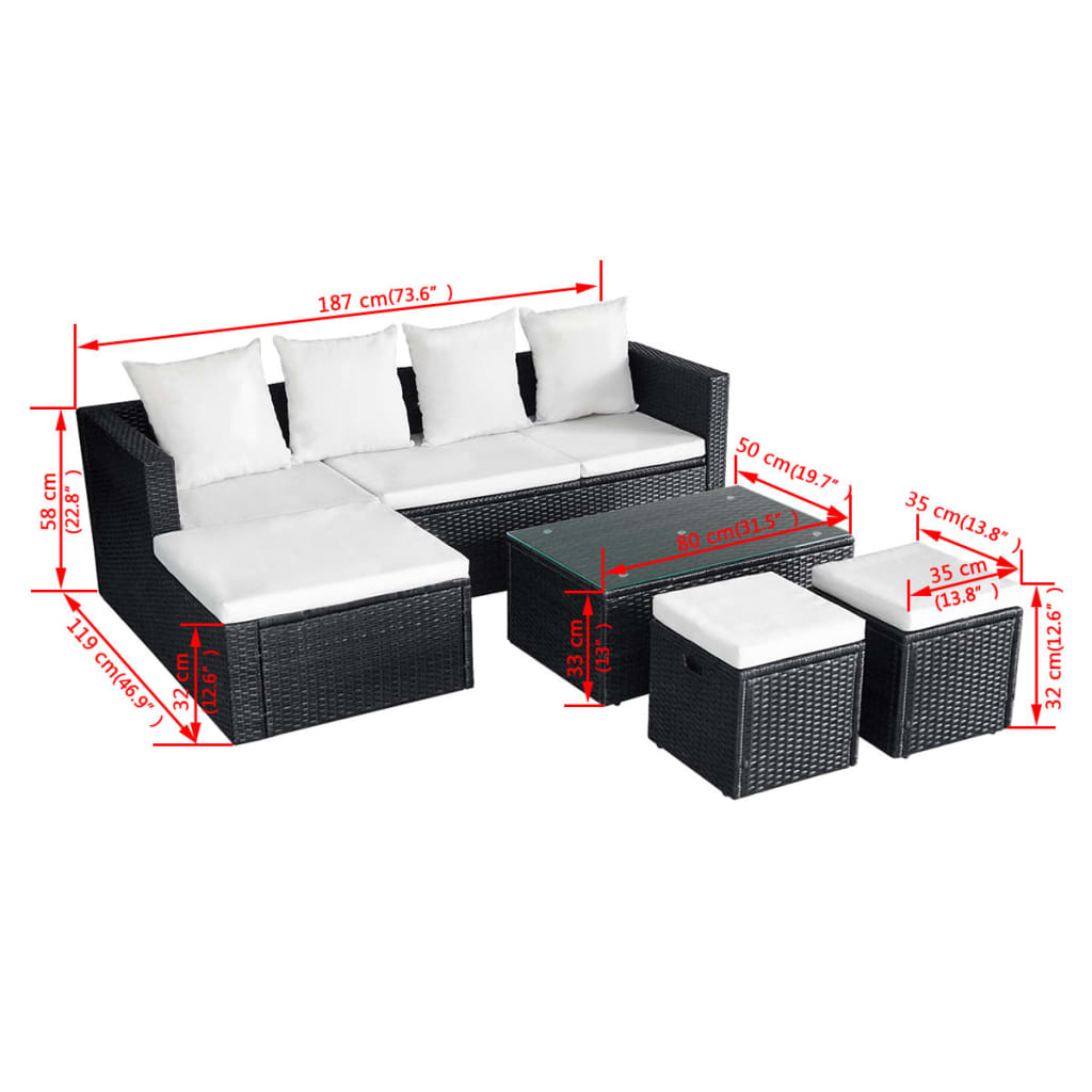 Salon de jardin 4 pcs avec coussins Résine tressée Noir Salons de jardin vidaXL