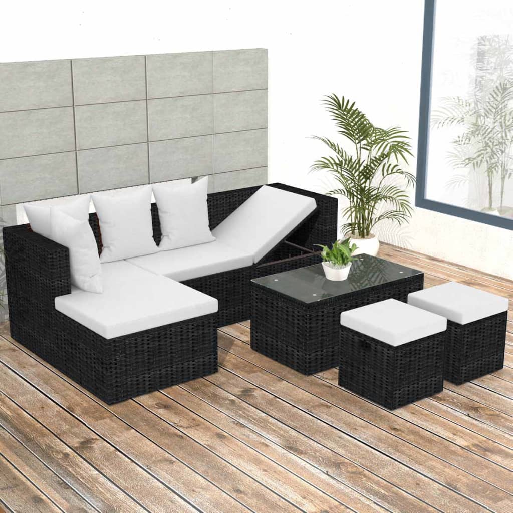 Salon de jardin 4 pcs avec coussins Résine tressée Noir Salons de jardin vidaXL