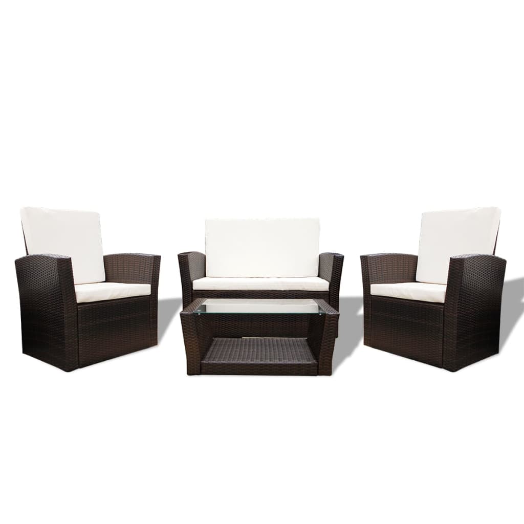 Salon de jardin 4 pcs avec coussins Résine tressée Marron - XIOS