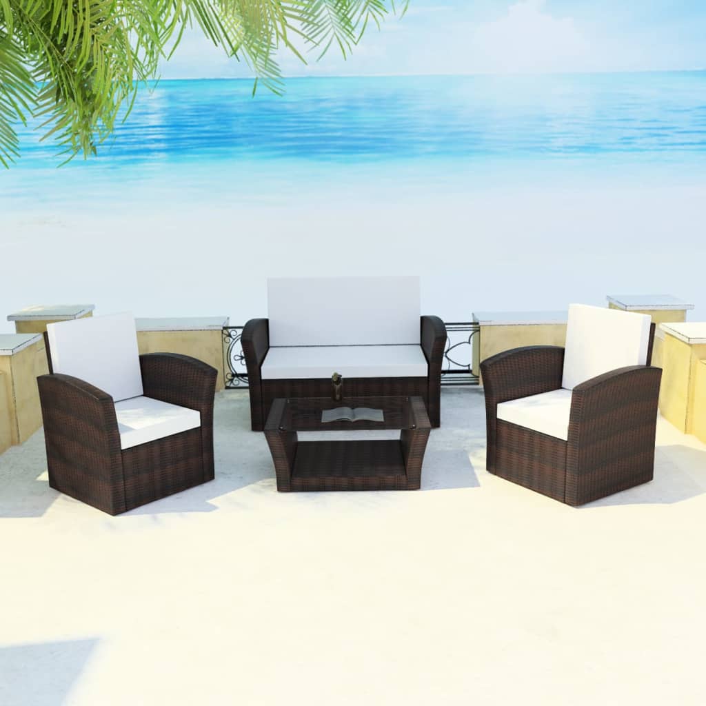 Salon de jardin 4 pcs avec coussins Résine tressée Marron - XIOS