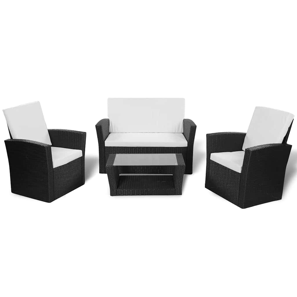 Salon de jardin 4 pcs avec coussins Résine tressée Noir - XIOS