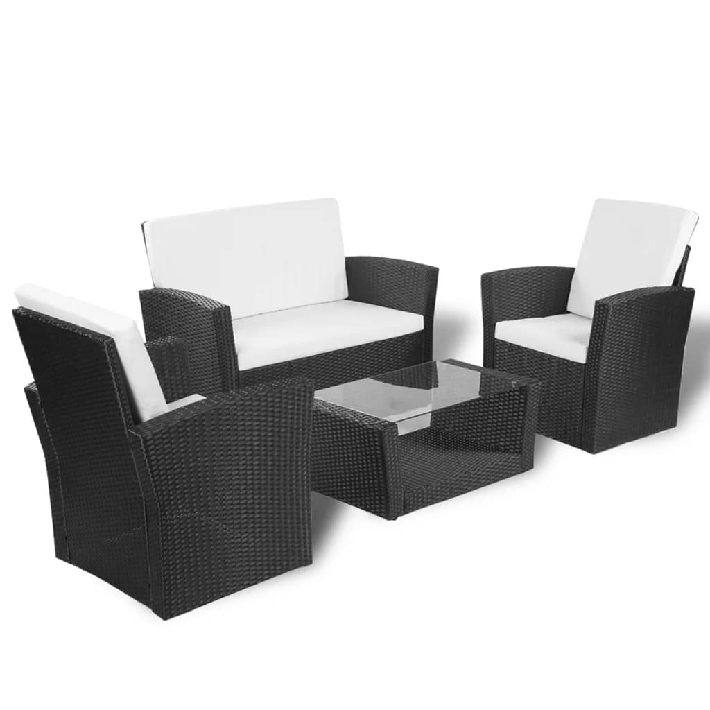 Salon de jardin 4 pcs avec coussins Résine tressée Noir - XIOS