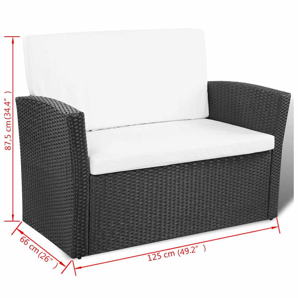 Salon de jardin 4 pcs avec coussins Résine tressée Noir - XIOS