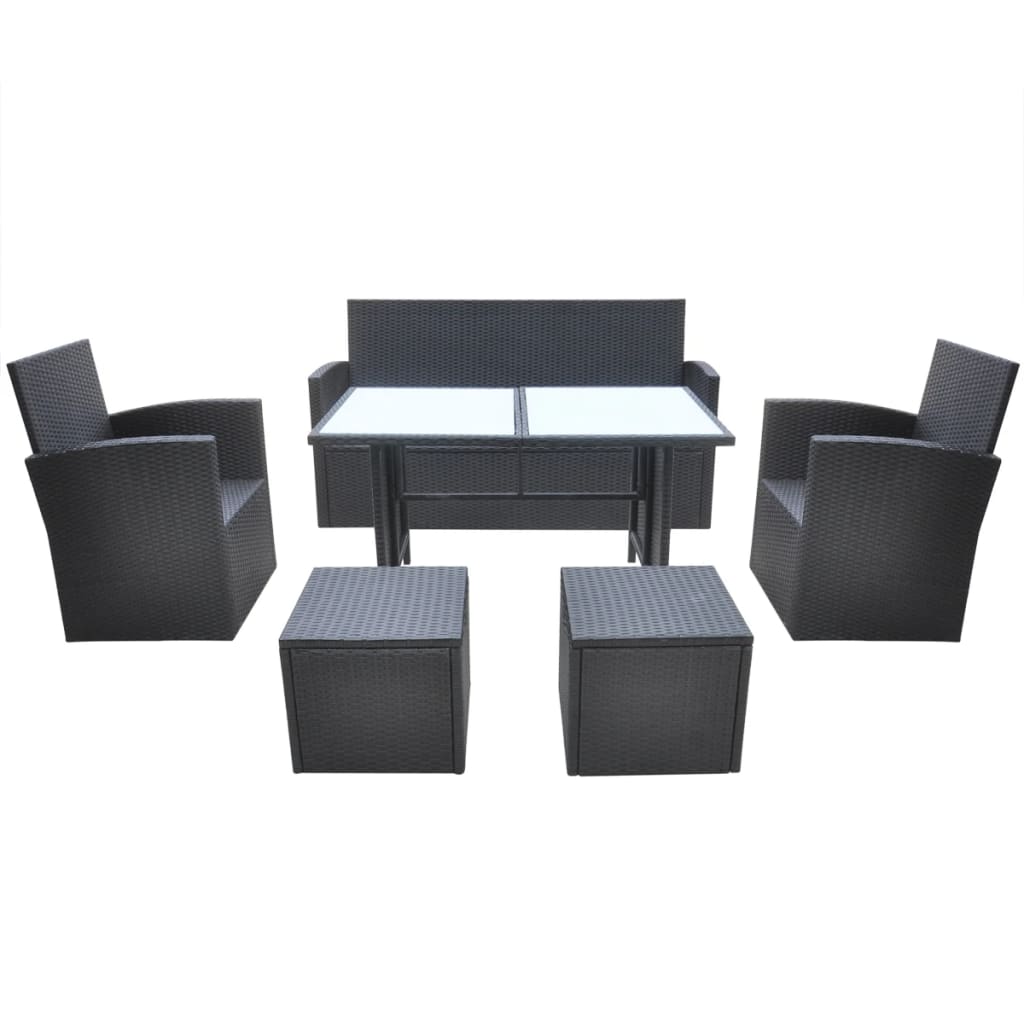 Ensemble à manger d'extérieur 6pcs coussins résine tressée noir - XIOS