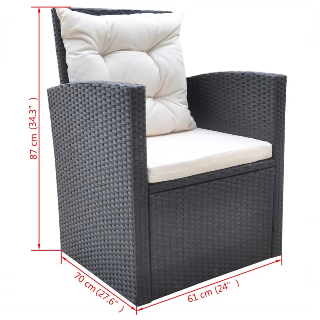 Ensemble à manger d'extérieur 6pcs coussins résine tressée noir - XIOS