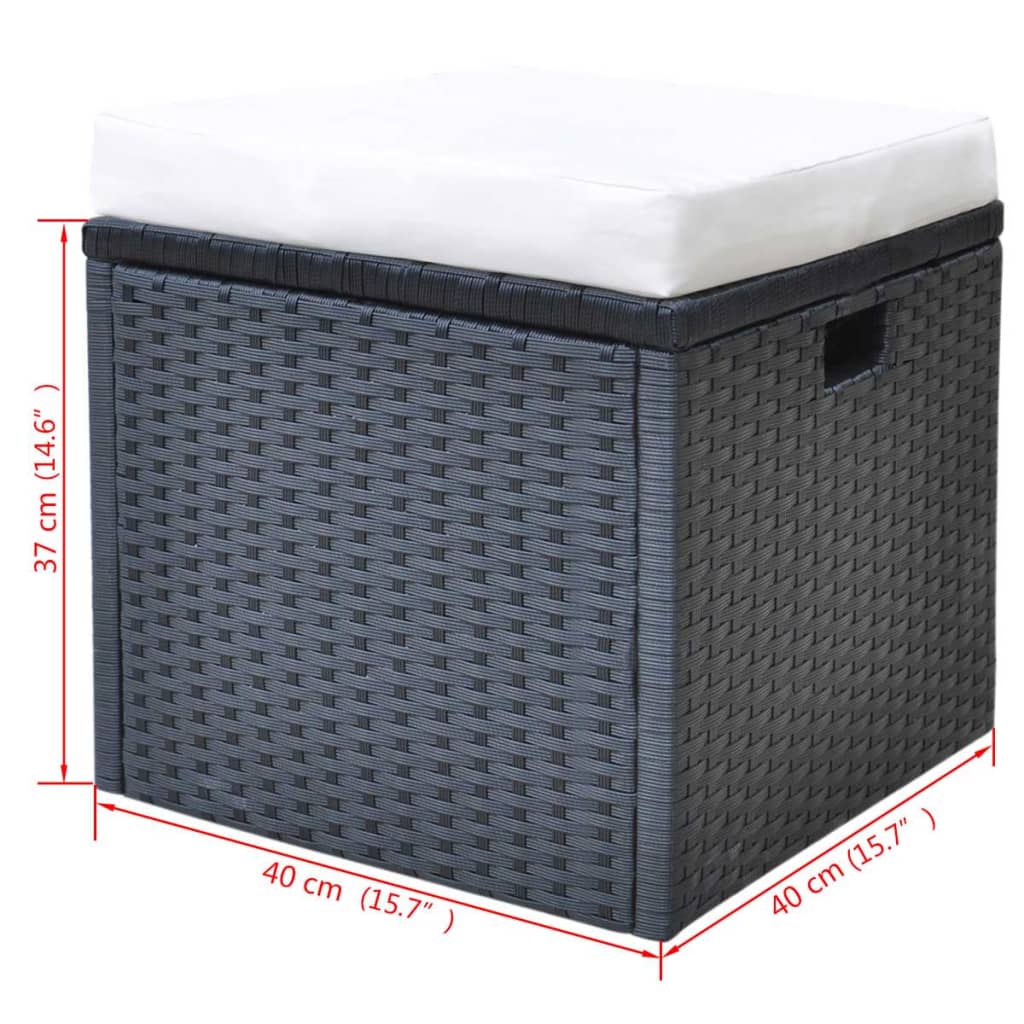 Ensemble à manger d'extérieur 6pcs coussins résine tressée noir - XIOS