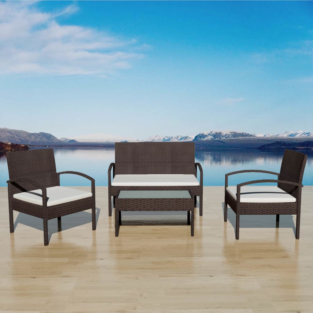 Salon de jardin 4 pcs avec coussins Résine tressée Marron - XIOS