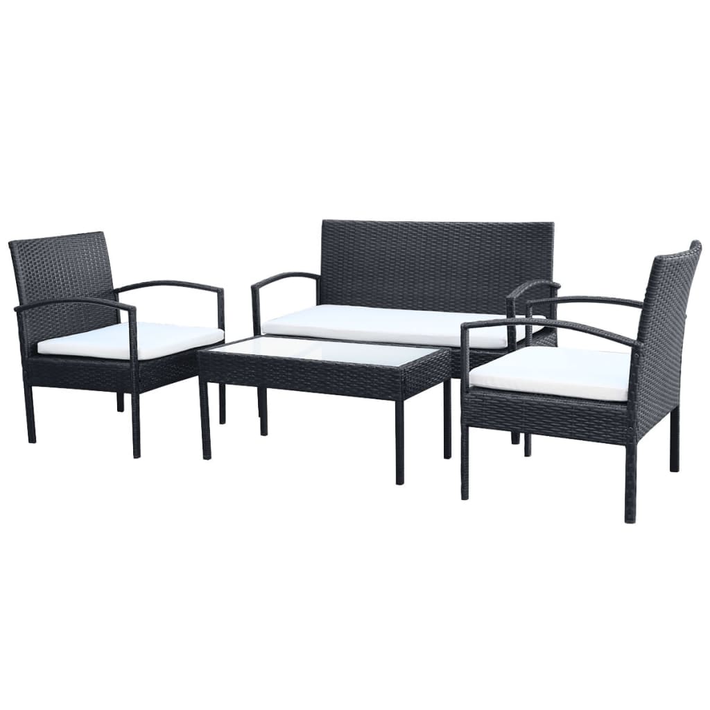 Salon de jardin 4 pcs avec coussins Résine tressée Noir - XIOS