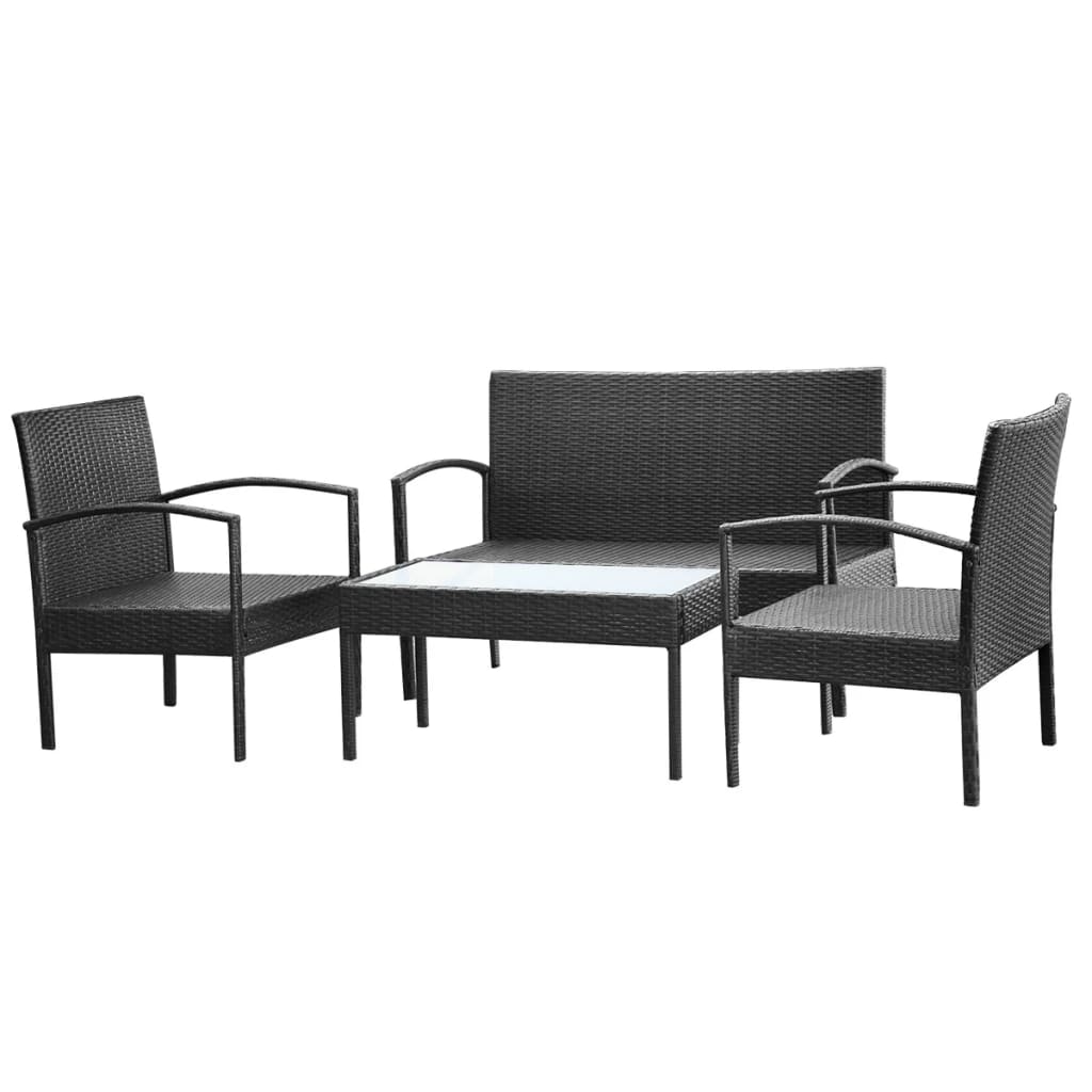 Salon de jardin 4 pcs avec coussins Résine tressée Noir - XIOS