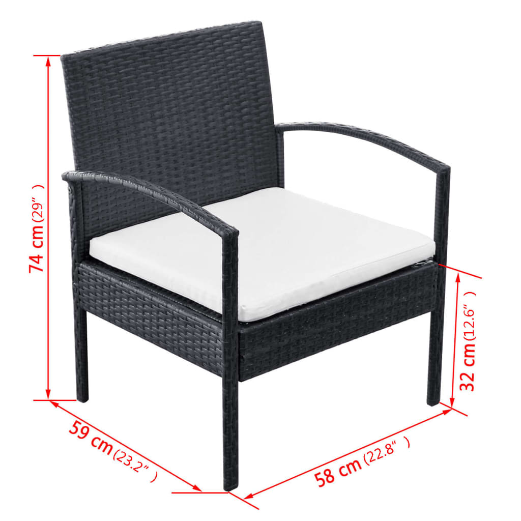 Salon de jardin 4 pcs avec coussins Résine tressée Noir - XIOS