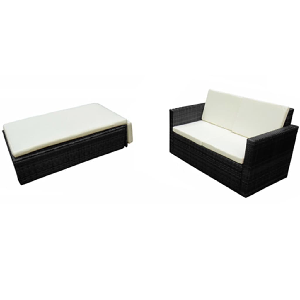 Salon de jardin 2 pcs avec coussins Résine tressée Noir Salons de jardin vidaXL