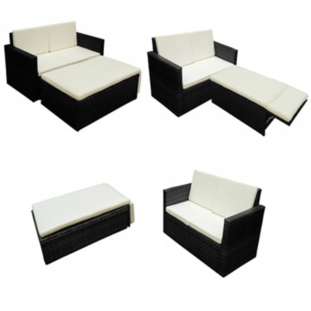 Salon de jardin 2 pcs avec coussins Résine tressée Noir Salons de jardin vidaXL