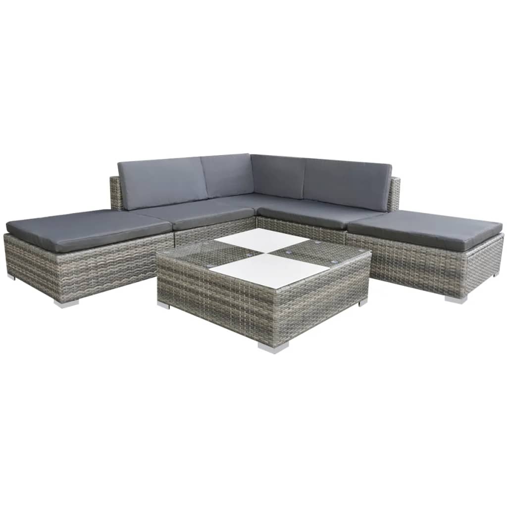 Salon de jardin avec coussins 6 pcs résine tressée gris - XIOS