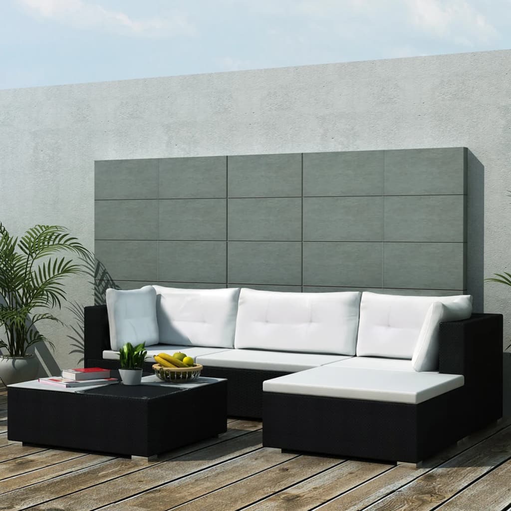 Salon de jardin 5 pcs avec coussins Résine tressée Noir - XIOS
