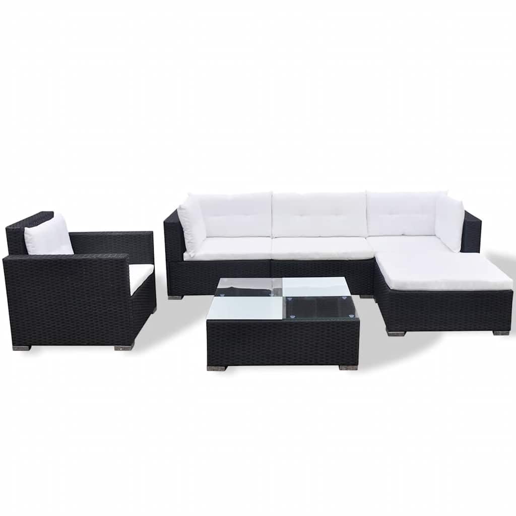 Salon de jardin 6 pcs avec coussins Résine tressée Noir - XIOS