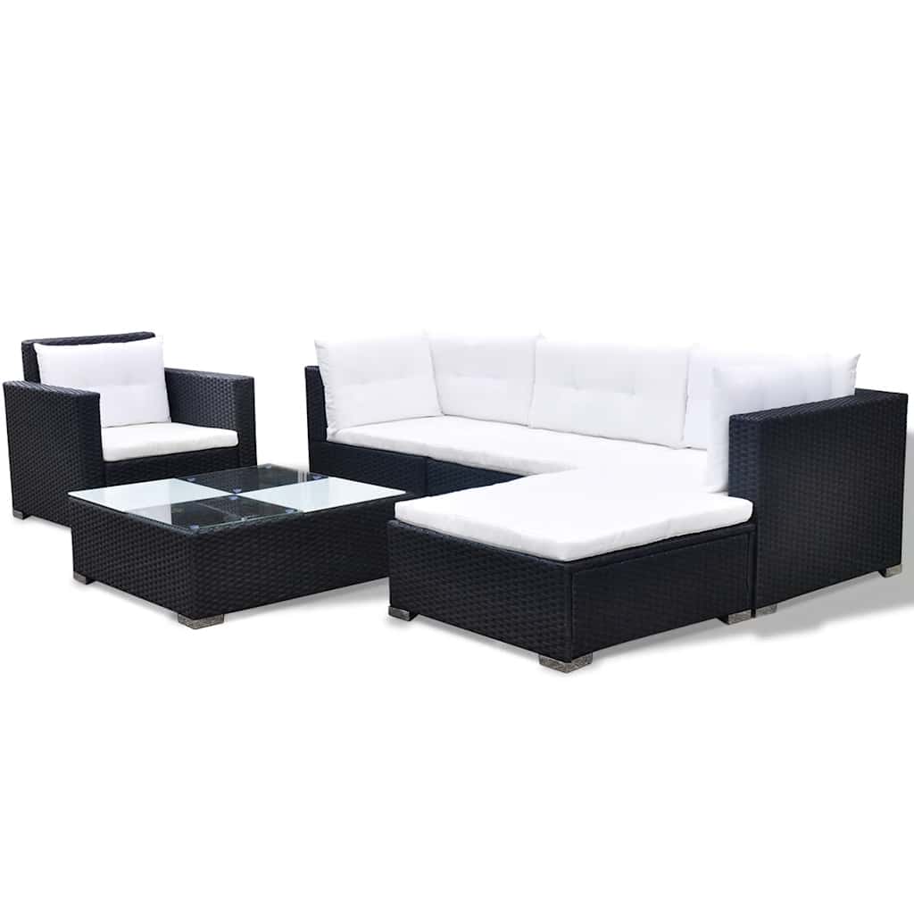 Salon de jardin 6 pcs avec coussins Résine tressée Noir - XIOS