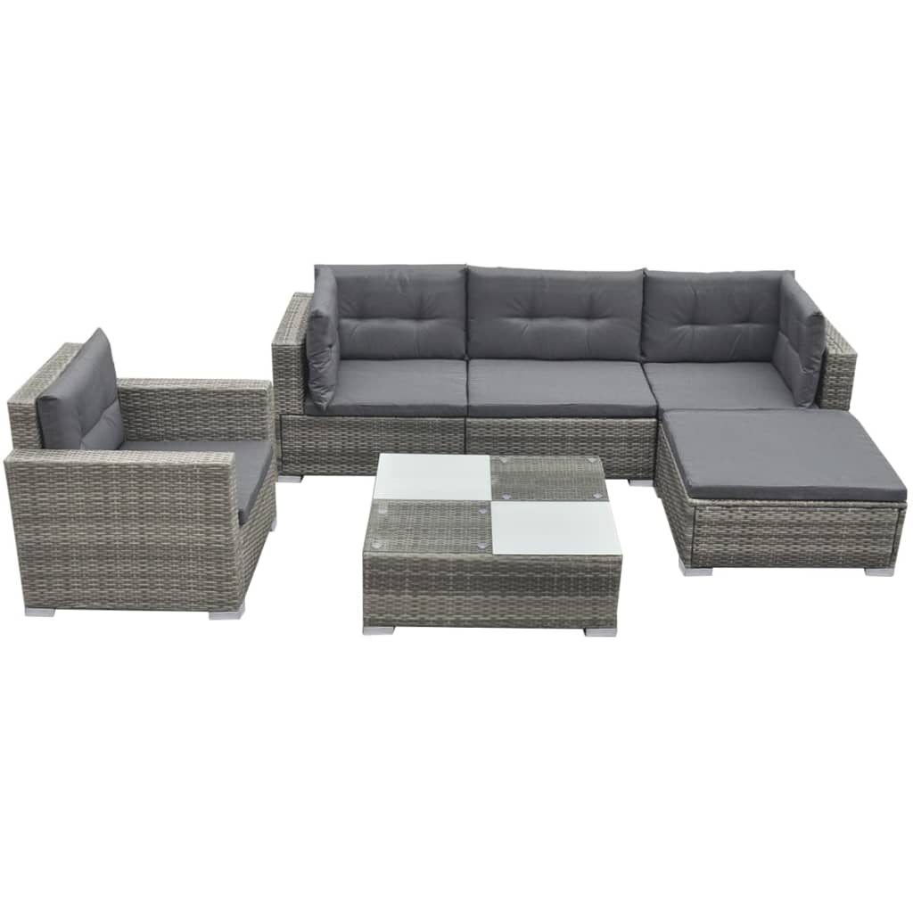 Salon de jardin 6 pcs avec coussins résine tressée gris - XIOS