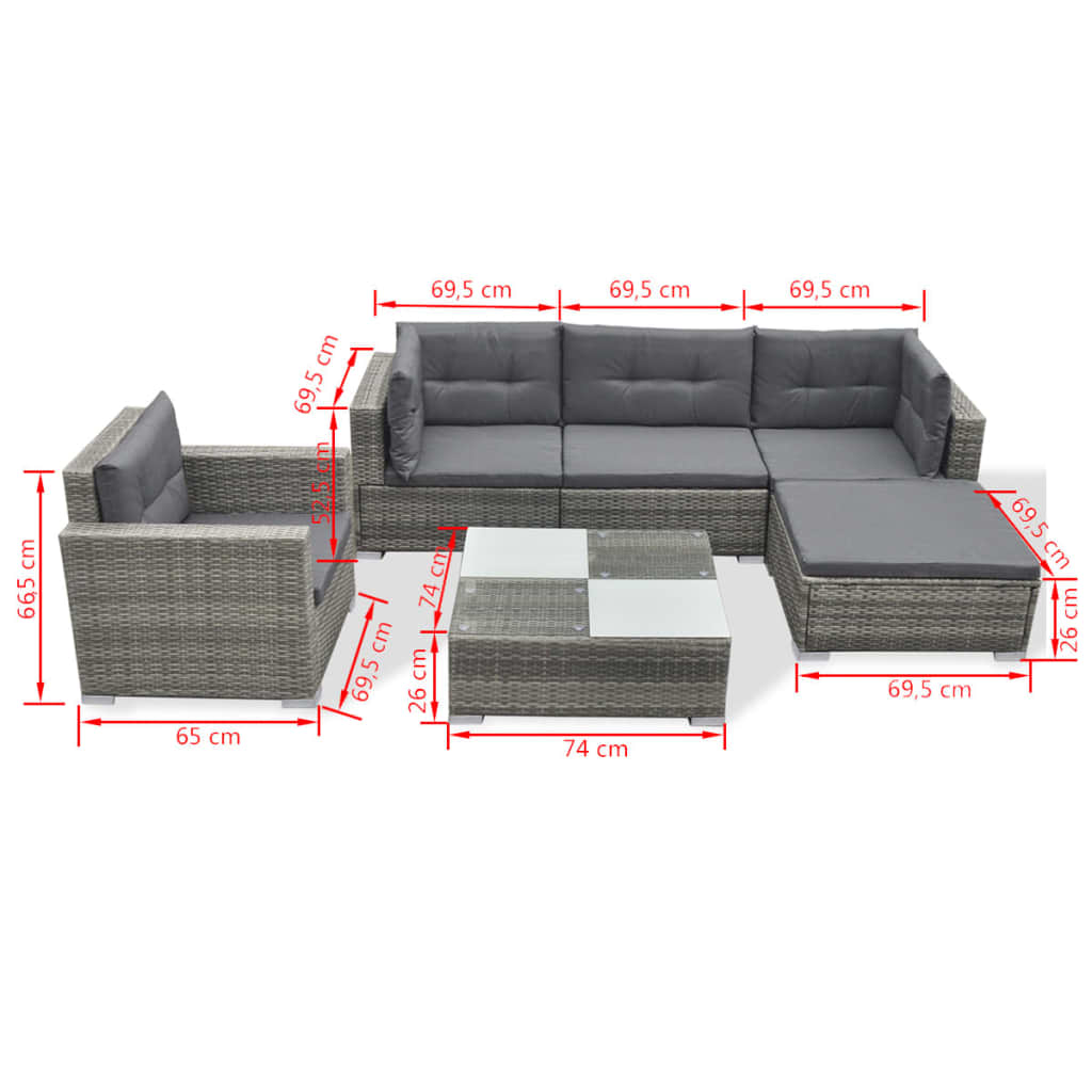 Salon de jardin 6 pcs avec coussins résine tressée gris - XIOS