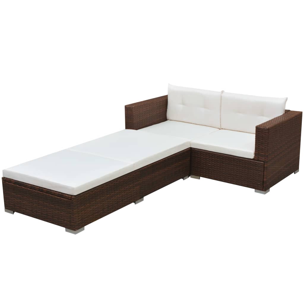 Salon de jardin 3 pcs avec coussins Résine tressée Marron Salons de jardin vidaXL
