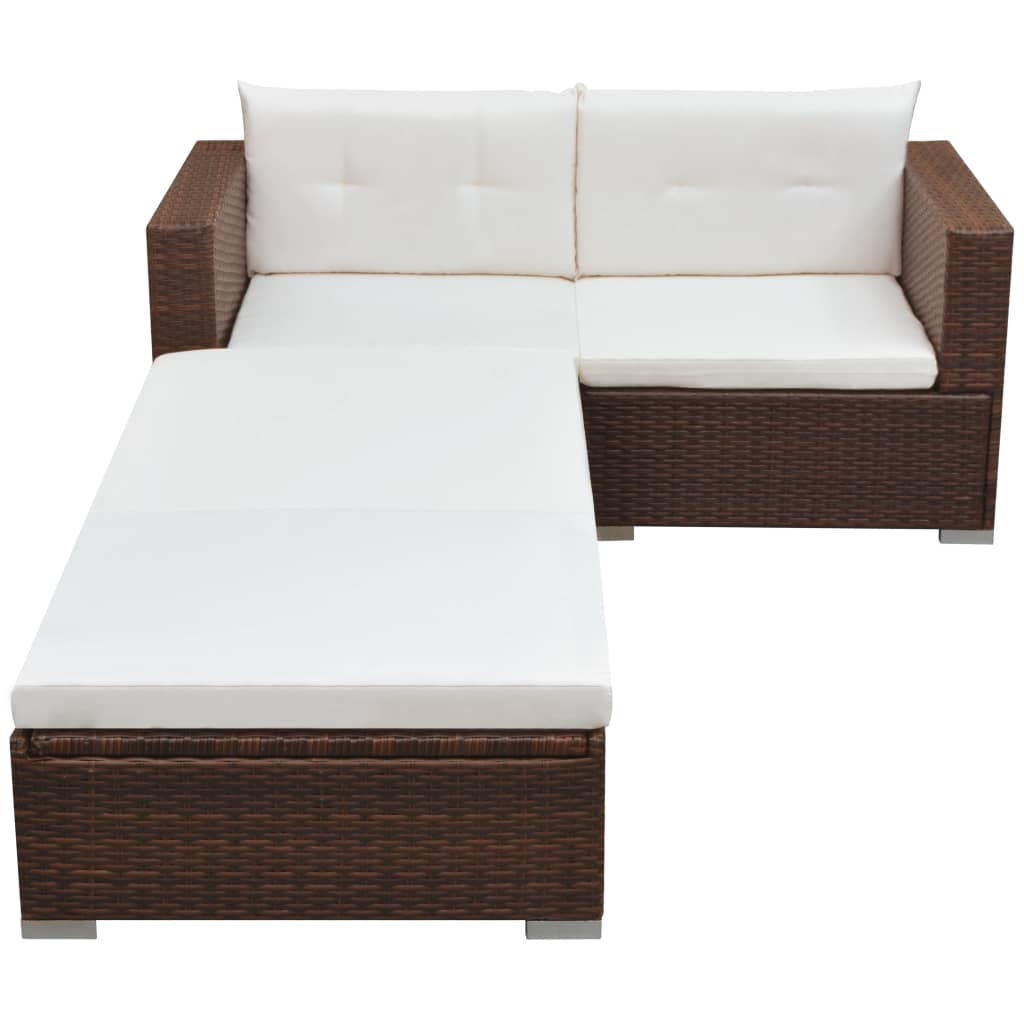 Salon de jardin 3 pcs avec coussins Résine tressée Marron Salons de jardin vidaXL
