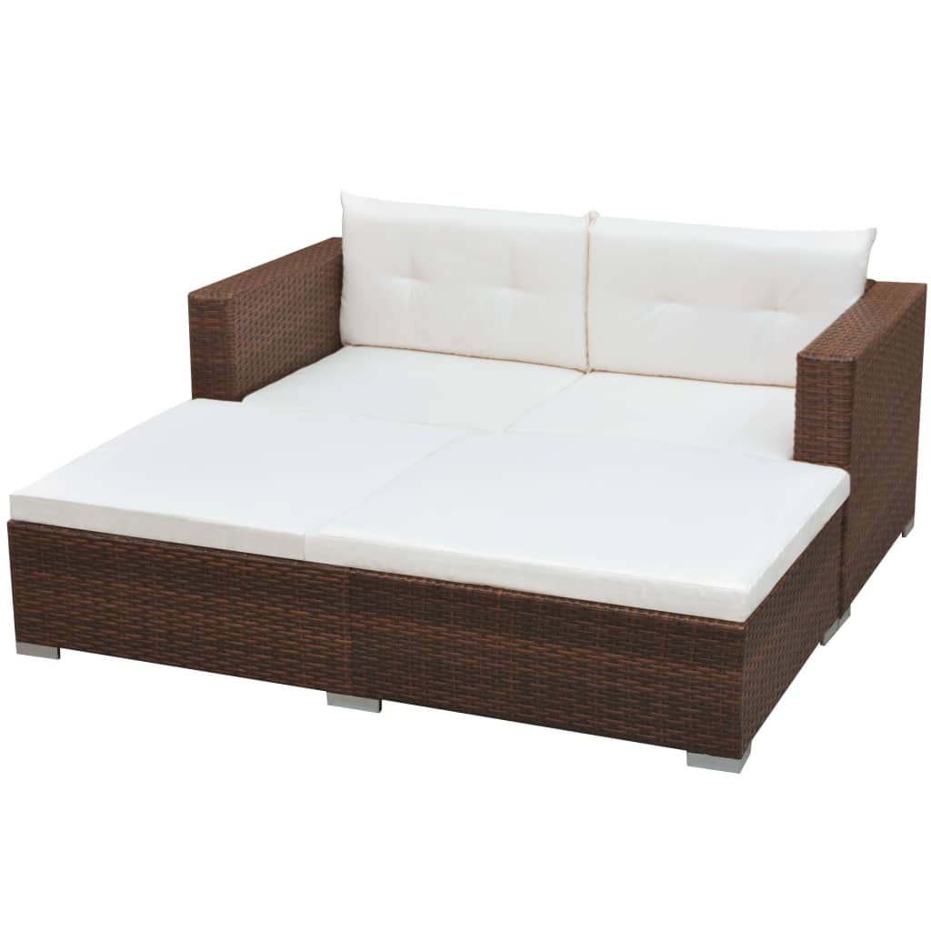 Salon de jardin 3 pcs avec coussins Résine tressée Marron Salons de jardin vidaXL