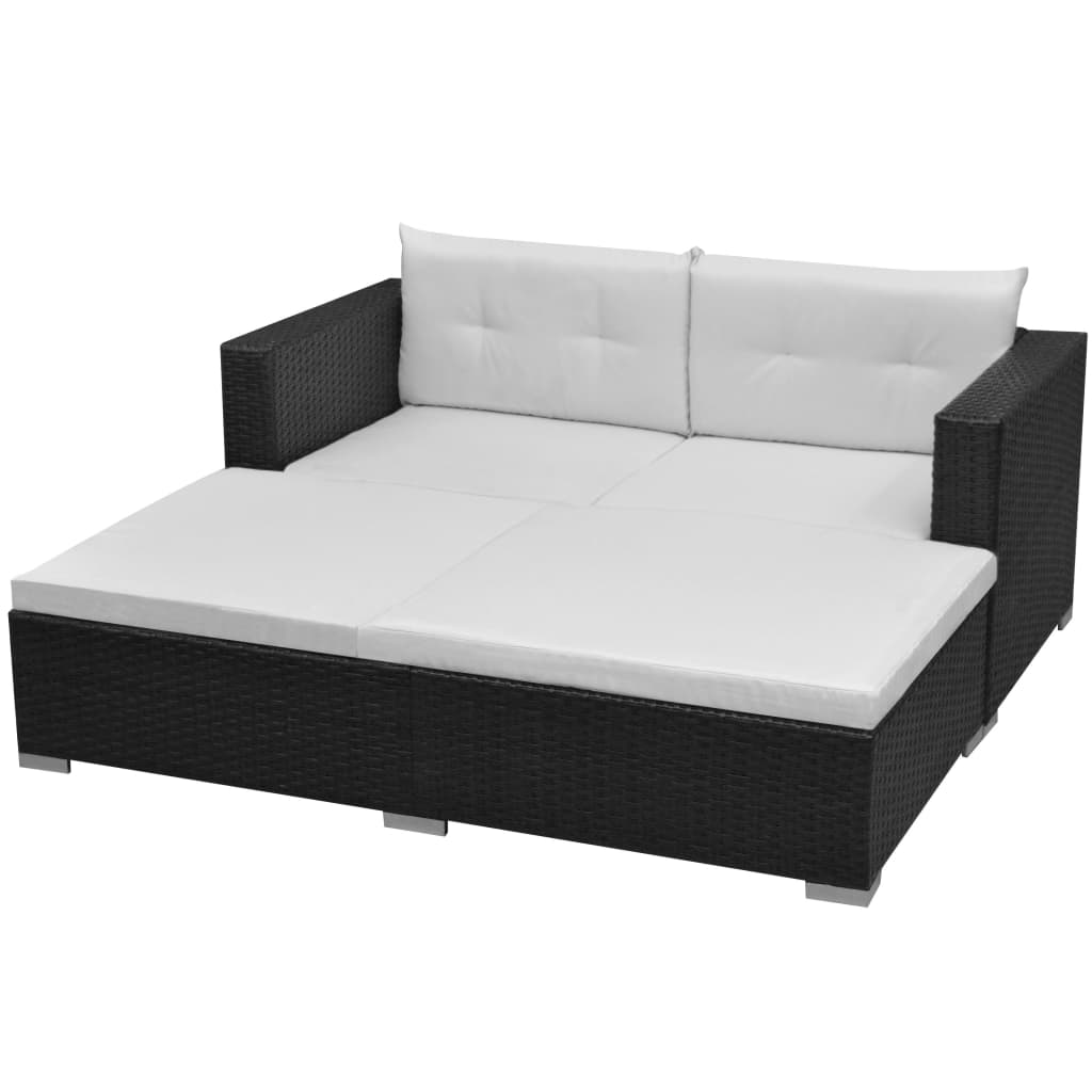 Salon de jardin 3 pcs avec coussins Résine tressée Noir - XIOS